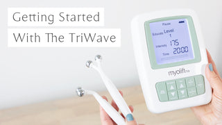 Hands holding MyoLift TriWave device with Getting Started With The TriWave title on image