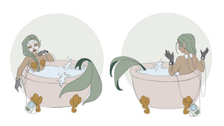 Illustration of mermaid in bathtub with microcurrent device