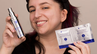 woman holding Is Clinical Active Peel Home Peel System and Is Clinical Retinol Emulsion in preperation for a home-peel