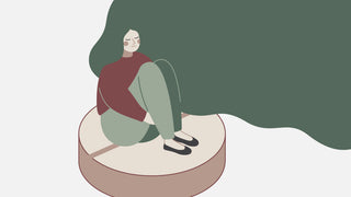 Illustration of woman sitting on a pill