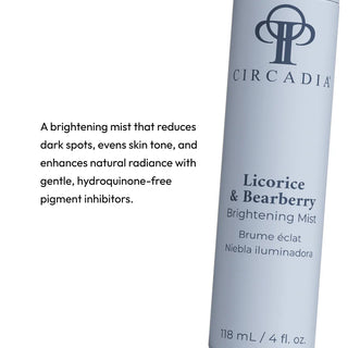Circadia Licorice and Bearberry Brightening Mist 118ml hydroquinone-free brightening mist that reduces dark spots, evens skin tone, and enhances natural radiance