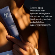 Woman holding Circadia Phito-Pep 1.6 Antioxidant Lotion, an anti-aging moisturizer with peptides that hydrates, strengthens the skin barrier, and reduces fine lines