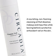 Circadia Vitamin Veil Cleansing Oil bottle on white background — nourishing non-foaming oil that dissolves makeup and impurities while leaving an antioxidant veil on the skin
