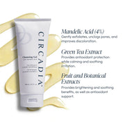 Circadia Cleansing Gel with Mandelic Acid 198ml tube with key ingredients 4% mandelic acid, green tea extract, and fruit and botanical extracts for exfoliation and brightening