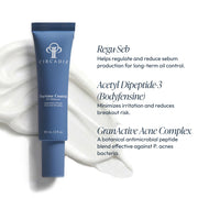 Circadia Daytime Control Oil Reducer tube with key ingredients: Regu-Seb for sebum control, Acetyl Dipeptide-3 Bodyfensine to reduce breakouts, and GranActive Acne Complex to fight P. acnes bacteria