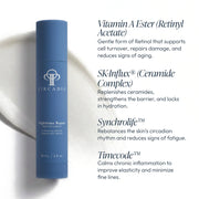 Circadia Nighttime Repair Retinol Cream 59ml blue tube with key ingredients: retinyl acetate, SK-Influx ceramide complex, Synchrolife, and Timecode for overnight anti-aging repair