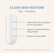 Face Reality Clear Skin Restore benefits – zinc and probiotic supplement reduces breakouts, supports microbiome balance and immune health