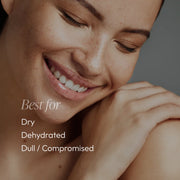 Smiling woman with hydrated glowing skin showing Circadia AquaPorin Hydrating Cream is best for dry, dehydrated, dull, and compromised skin