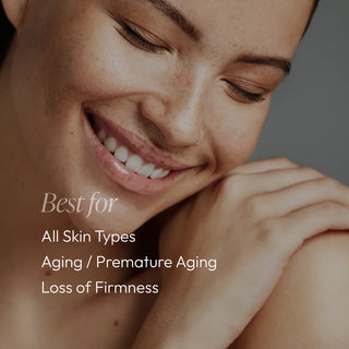 Smiling woman with radiant skin showing Circadia Counter A.G.E. Balancing Serum is best for all skin types, aging, premature aging, and loss of firmness