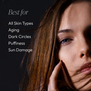 Woman with bright eyes showing Circadia Full Circle Eye Repair System is best for all skin types, aging, dark circles, puffiness, and sun damage