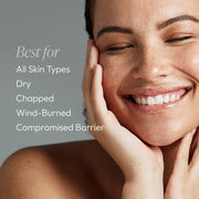 Smiling woman with glowing hydrated skin showing Circadia Hydralox Hydrating Oil is best for all skin types, dry, chapped, wind-burned, and compromised barrier skin