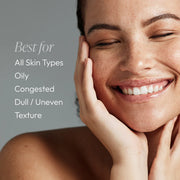 Circadia Micro-Exfoliating Honey Cleanser best for all skin types – oily, congested, dull and uneven texture, shown on smiling model with clear skin