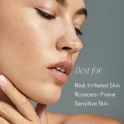 Woman with calm even-toned skin showing Circadia Rose-Ease Relief Cream is best for red irritated skin, rosacea-prone skin, and sensitive skin