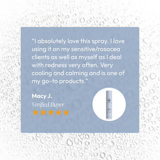 Five-star verified review for Circadia Aloe & Calendula Calming Mist — Macy J. praises it as a cooling, calming go-to spray for rosacea and redness