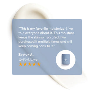 Five-star verified customer review for Circadia AquaPorin Hydrating Cream praising it as a favorite moisturizer for keeping skin deeply hydrated