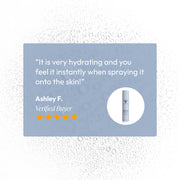 Five-star customer review for Circadia Blueberry and White Tea Hydrating Mist from verified buyer Ashley F. praising instant hydration on the skin