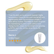 Five-star customer review for Circadia Cleansing Gel with Mandelic Acid from verified buyer Sierra J. recommending it for oily, combination, and acne-prone skin