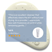 Five-star verified customer review for Circadia Cleansing Gel with Salicylic Acid praising its ability to clear skin and balance oil control without over-drying