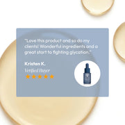 Five-star verified customer review for Circadia Counter A.G.E. Balancing Serum praising its ingredients and effectiveness at fighting glycation