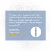 Five-star customer review for Circadia Licorice and Bearberry Brightening Mist from verified buyer Courtney G. praising hydration without tackiness and pleasant aroma