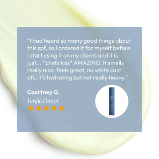 Five-star verified review for Circadia Light Day Sunscreen SPF 37 — Courtney G. praises it as hydrating, lightweight, no white cast, and great-smelling for daily use