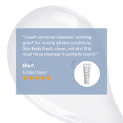 Five-star verified customer review for Circadia Lipid Replacing Cleansing Gel praising it as a universal cleanser that leaves skin fresh, clean, and hydrated without dryness