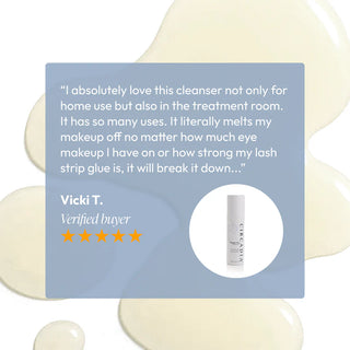 Five-star verified review for Circadia Vitamin Veil Cleansing Oil — Vicki T. says it melts off makeup and works for both home and professional treatment room use