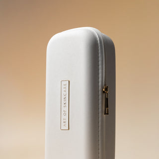 Art of Skincare nano infusion pen white textured zip case with gold hardware and branded gold label