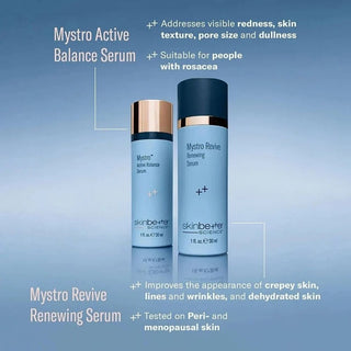 SkinBetter Mystro Active Balance Serum and Mystro Revive Renewing Serum bottles compared