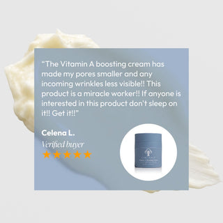 Five-star verified review for Circadia Vitamin A Boosting Cream — Celena L. says it visibly minimized her pores and reduced the appearance of fine lines and wrinkles