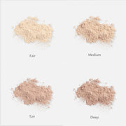 Colorescience Sunforgettable Brush-On Sunscreen SPF50 powder shade swatches showing four shades: Fair, Medium, Tan and Deep