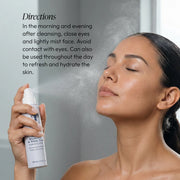 Circadia Blueberry and White Tea Hydrating Mist directions for use: spray onto face morning and evening after cleansing or throughout the day to refresh and hydrate skin