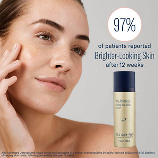 skinbetter Alto Advanced Defense and Repair Serum – model applying serum 97% reported brighter skin after 12 weeks
