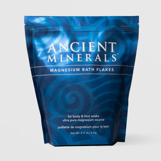 Ancient Minerals Magnesium Bath Flakes 4.4 lb large resealable blue pouch, ultra pure magnesium chloride for body and foot soaks