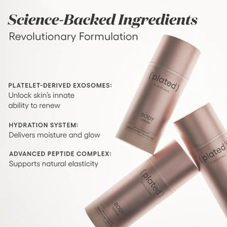 Plated Body Serum ingredients: platelet-derived exosomes, hydration system, peptide complex