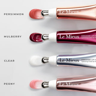 Le Mieux Ceramide Lip Glaze all 4 shades: Persimmon, Mulberry, Clear, and Peony hydrating lip gloss