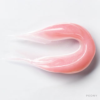 Le Mieux Ceramide Lip Glaze Peony shade texture swatch, soft pink hydrating tinted lip treatment