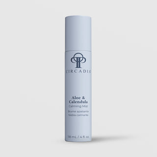 Circadia Aloe and Calendula Calming Mist 118mL light blue spray bottle on light gray background