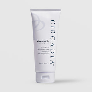 Circadia Cleansing Gel with Salicylic Acid 198mL 6.7 fl oz white squeeze tube on light gray background