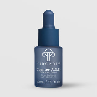 Circadia Counter A.G.E. Balancing Serum 15mL 0.5 fl oz dark blue dropper bottle on light gray background