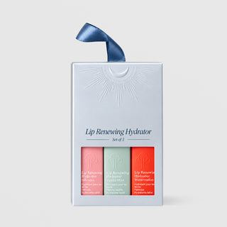 Circadia Lip Renewing Hydrator Set of 3 holiday ornament box with ribbon: Hibiscus, Vanilla Mint and Watermelon