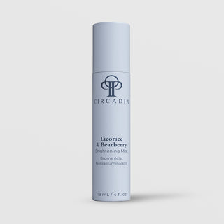 Circadia Licorice and Bearberry Brightening Mist 118mL 4 fl oz light blue spray bottle on light gray background