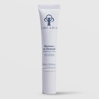 Circadia Moisture on Demand Hydrating Lotion 15mL 0.5 fl oz lavender white squeeze tube on light gray background