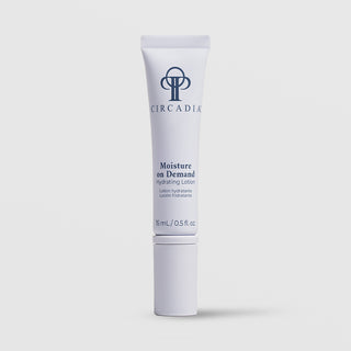 Circadia Moisture on Demand Hydrating Lotion 15mL 0.5 fl oz lavender white squeeze tube on light gray background