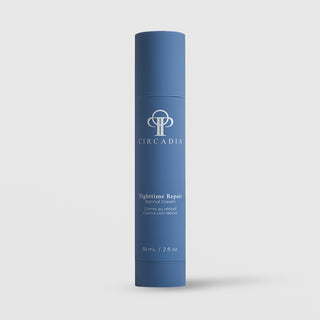 Circadia Nighttime Repair Retinol Cream 59mL 2 fl oz tall blue cylinder tube on light gray background