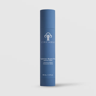 Circadia Nighttime Repair Plus Retinol Cream 59mL 2 fl oz tall blue cylinder tube on light gray background