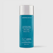 Colorescience Sunforgettable Total Protection Face Shield Matte SPF50 teal bottle with silver cap, all-mineral actives water resistant, 1.8 fl oz 55ml