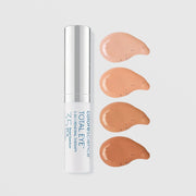 Colorescience Total Eye 3-in-1 Renewal Therapy SPF 35 shown alongside four cream-to-tan shade swatches ranging from light to deep on a light gray background