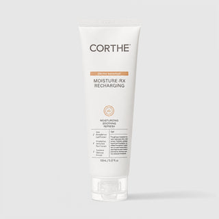 Corthe Dermo Essential Moisture-RX Recharging soothing gel moisturizer with Hyaluronic Acid and Aloe – white tube with clear base, 150ml / 5.07 fl oz