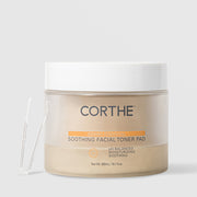 Corthe Dermo Essential Soothing Facial Toner Pad pH-balanced toner pads with tweezers – frosted jar with white lid, 300ml / 10.1 fl oz